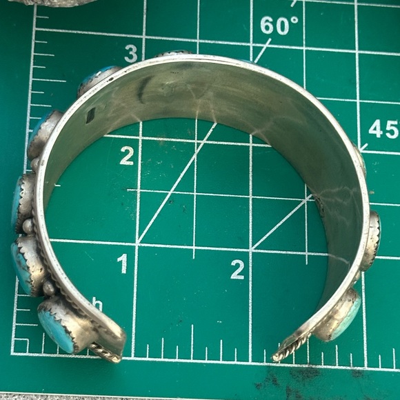 Turquoise  unisex men's sterling silver southwestern cuff - Picture 12 of 14